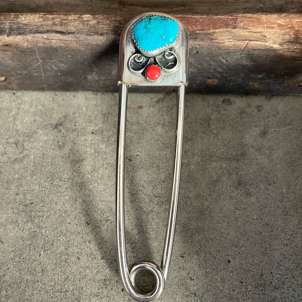 Horse Blanket Utility Safety Pin Silver Turquoise Coral Stainless XL Jumbo